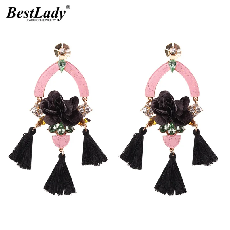 

Best lady 2018 Boho Ethnic Flower Tassel Drop Earrings For Women Crystal Resin Pendant Earrings Fashion Christmas Gift Wholesale