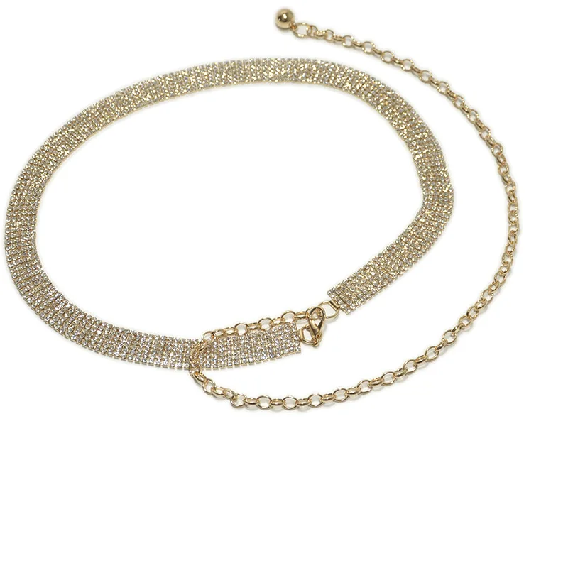 Роскошные золотые серебряные металлические поясные цепные ремни для женщин, шикарные Кристальные ремни для платья, регулируемые эластичные тонкие декоративные пояса, новинка - Цвет: Style1 Gold