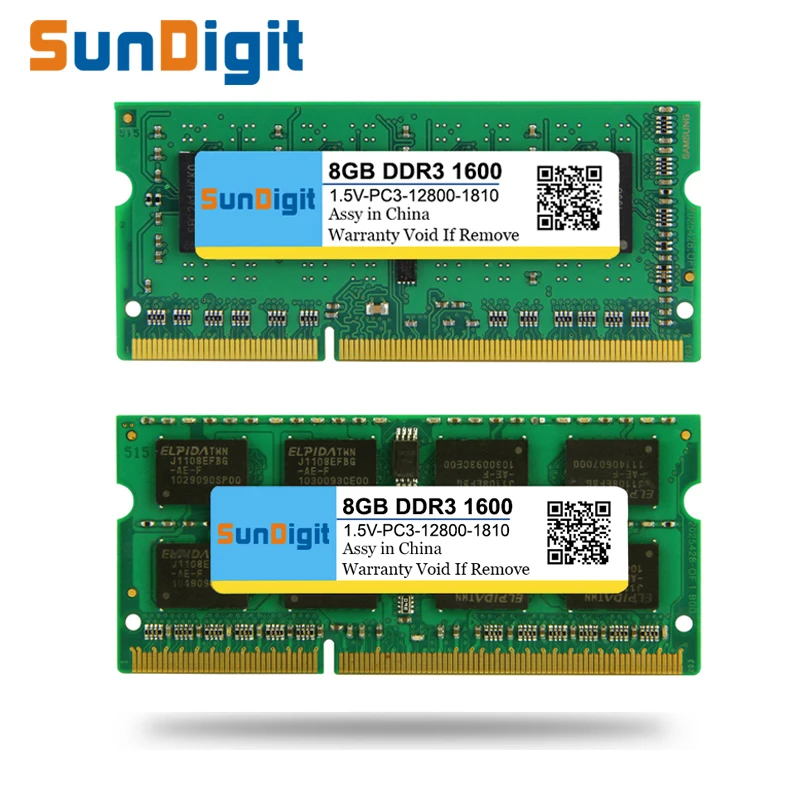 Vente Marque SunDigit Ordinateur Portable Mémoire Ram DDR3 1333 MHz 1600 Mhz 8 GB 4 GB 2 GB pour Ordinateur Portable Sodimm Memoria Compatible avec DDR 3 1066 Mhz