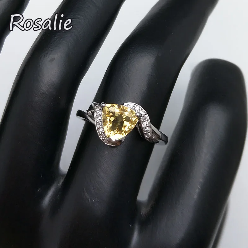 Rosalie,2018 new design rings with Natural Citrine triangle 7*7mm gemstone Ring solid 925 sterling silver for women gift party