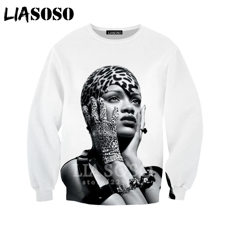 

LIASOSO Autumn New New Men Women Fashion Hoodies 3D Print Singer Rihanna Sweatshirt Long Sleeve Top Round Neck Pullover B093-05