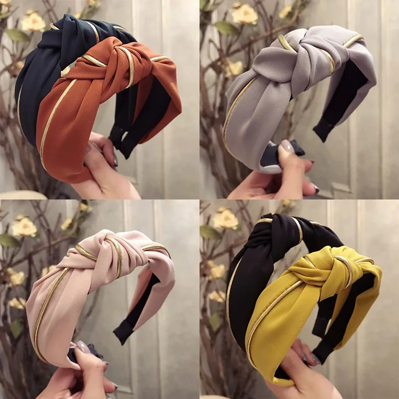 

Unique Hairband Cross Soft Solid Wide 1PC Solid Graceful Comfortable Gifts Wedding 6 Colors Turban Women Headband Exquisite