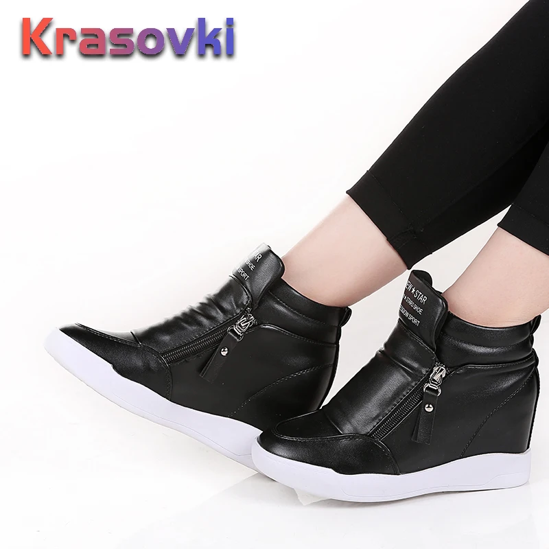 

Krasovki Brand summer autumn platform wedge heel boots Women Shoes with increased platform sole female fashion casual zip botas