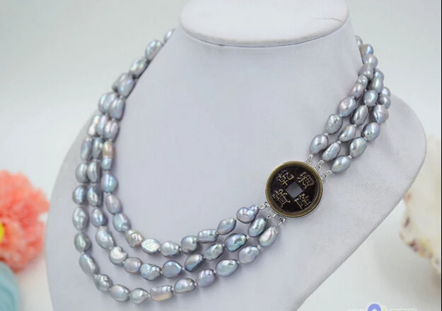 free-shipping-3row-8-10mm-gray-baroque-freshwater-cultured-pearl-necklace