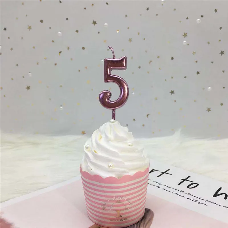 Топпер для торта «С Днем Рождения», розовое золото, свечи с цифрами, украшение для торта на день рождения, для принцессы, конфетная палочка, вечерние - Цвет: Rose gold 5