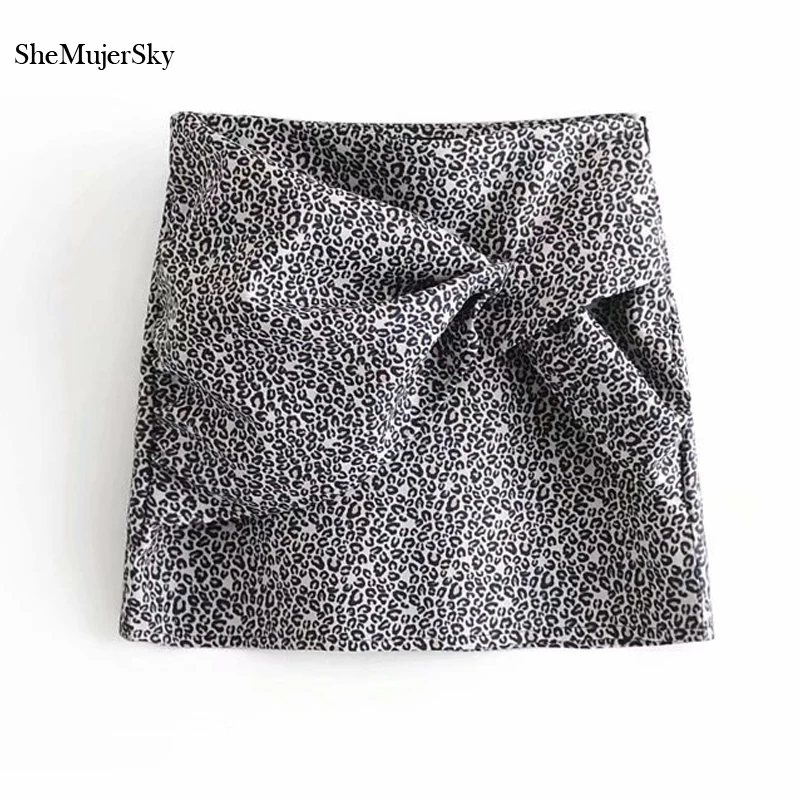 

SheMujerSky Women Sexy Leopard Ruched Short Skirts Mini Skirt jupe 2018
