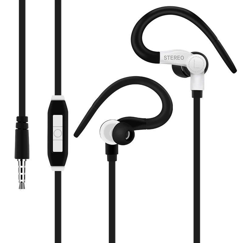 Earhook In-Ear Wired Stereo Sports Earphone Headset Antishock Running Headphones With Mic For IOS System Device
