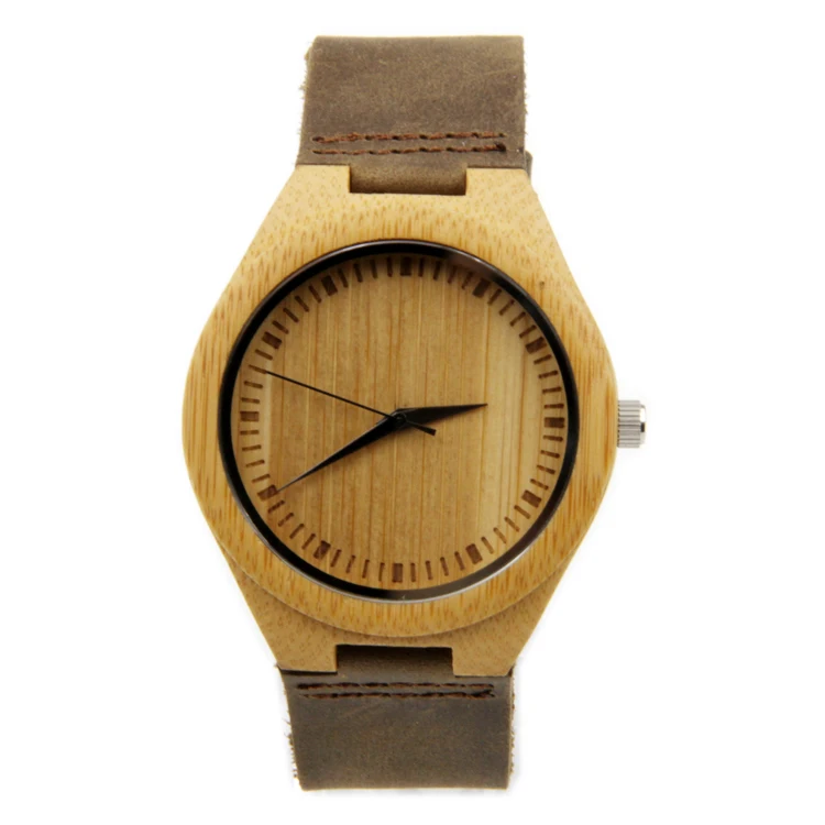 New design japanese miyota 2035 movement wristwatches genuine leather bamboo wooden watches for men and