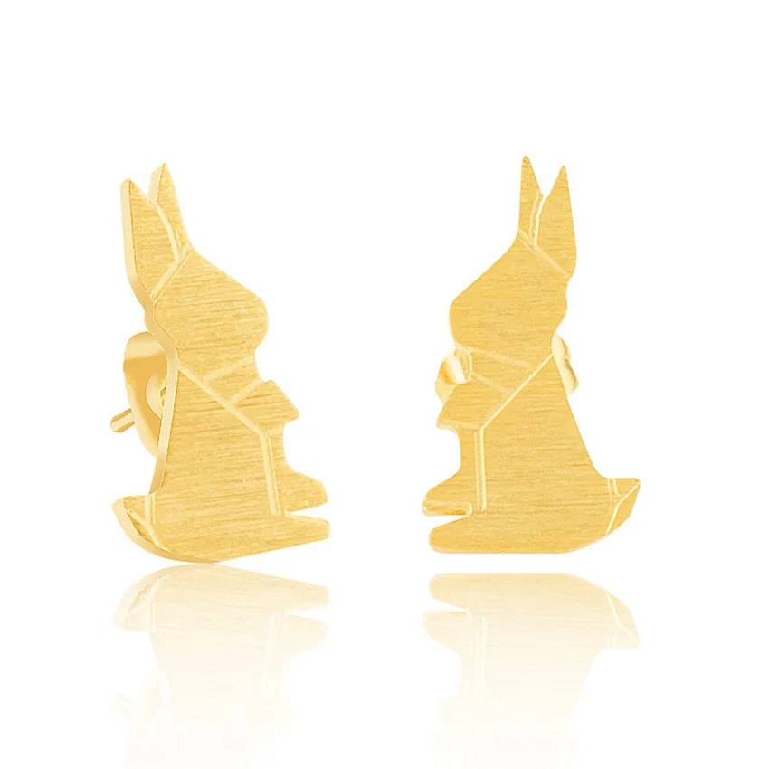 

Vintage Cute Rabbit Design Animal Metal Stud Earrings Stainless Steel Earrings For Women Accessories Gold Silver Female Brincos
