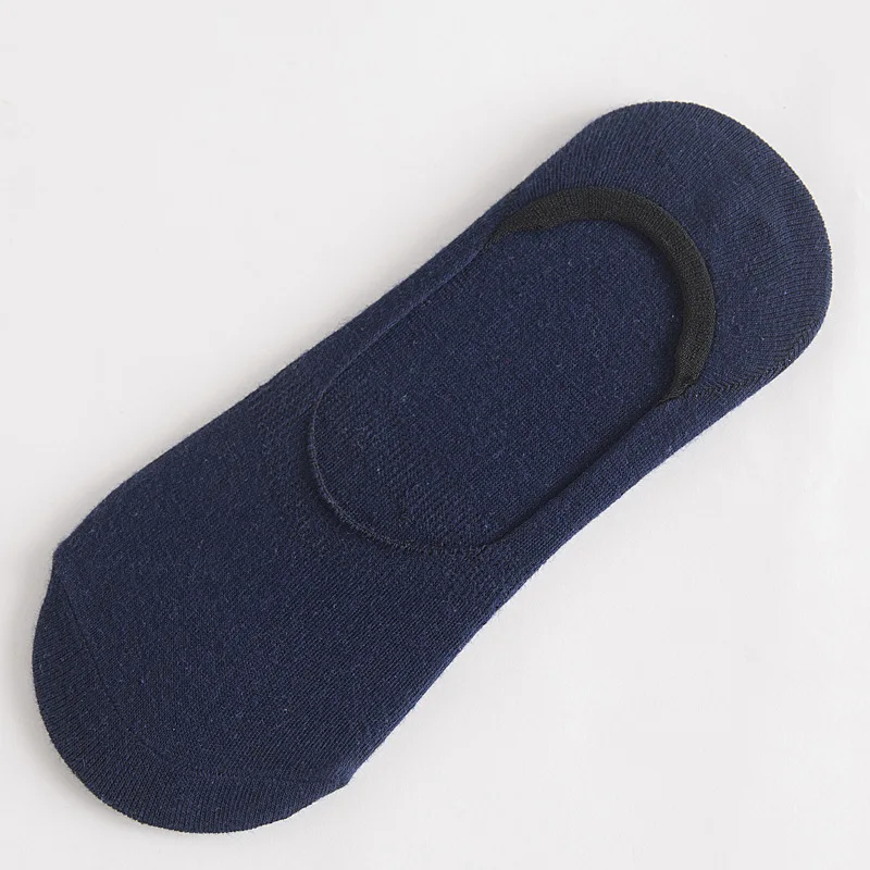 Мужские Нескользящие силиконовые носки, 5 пар одноцветные невидимые лодочки, носки летние, впитывающие кожу, высококачественные хлопковые носки - Цвет: E navy blue
