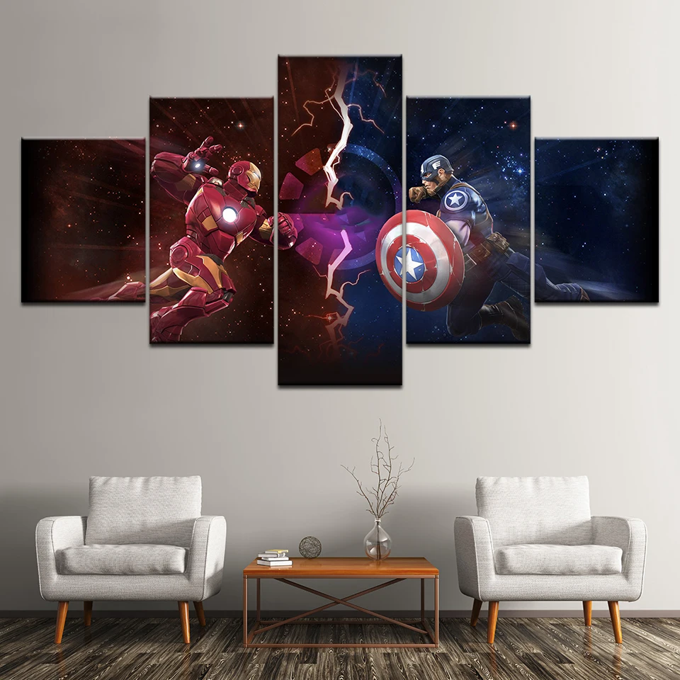 

Wall Art Painting For Home Decorations HD Printed Canvas Poster 5 Pieces Superhero Spiderman Movie Iron Man Modular Pictures