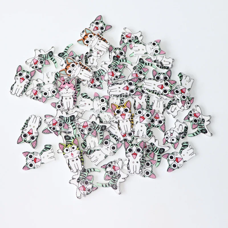 50 PCS Cat Wooden buttons Mixed 2 Hole Natural Print Craft Wood Sewing kitty Button for Scrapbooking Card Making Clothing - Image 2