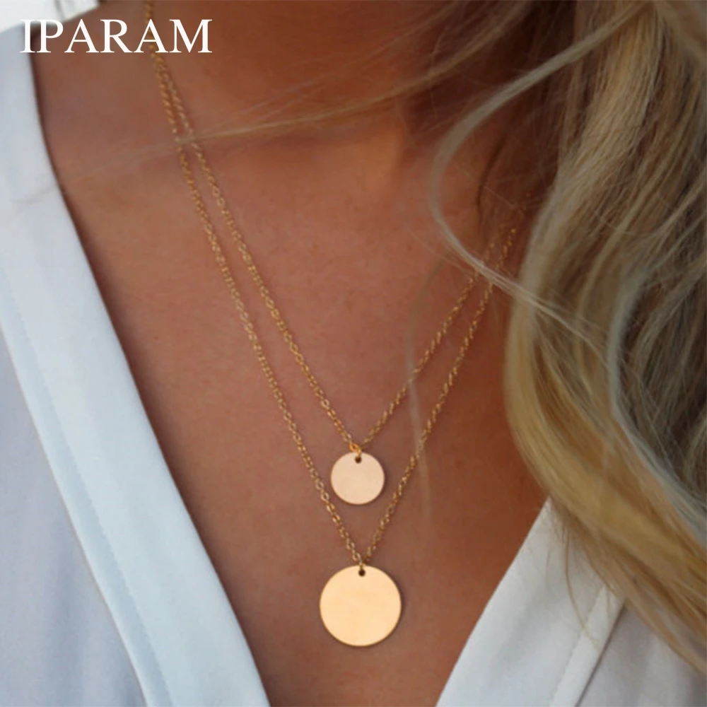 

IPARAM Fashion Double Bohemian Round Alloy Pendant Necklace Retro Layered Jewelry Party Gift Jewelry 2019 Women's Necklace