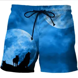 Ночь Луна волк 3D принт мужские свободные пляжные шорты мужской хип-хоп синие Шорты повседневные с карманами брюки негабаритных 5XL 6XL harajuku