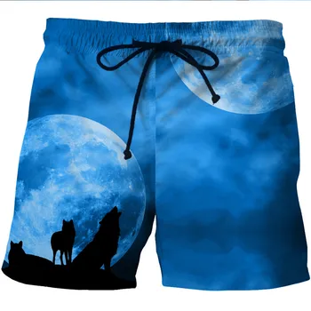 

Night Moon Wolf 3D Print Men Loose Beach Shorts Male Hiphop Blue Board Shorts Casual Pockets Trousers Oversized 5XL 6XL Harajuku
