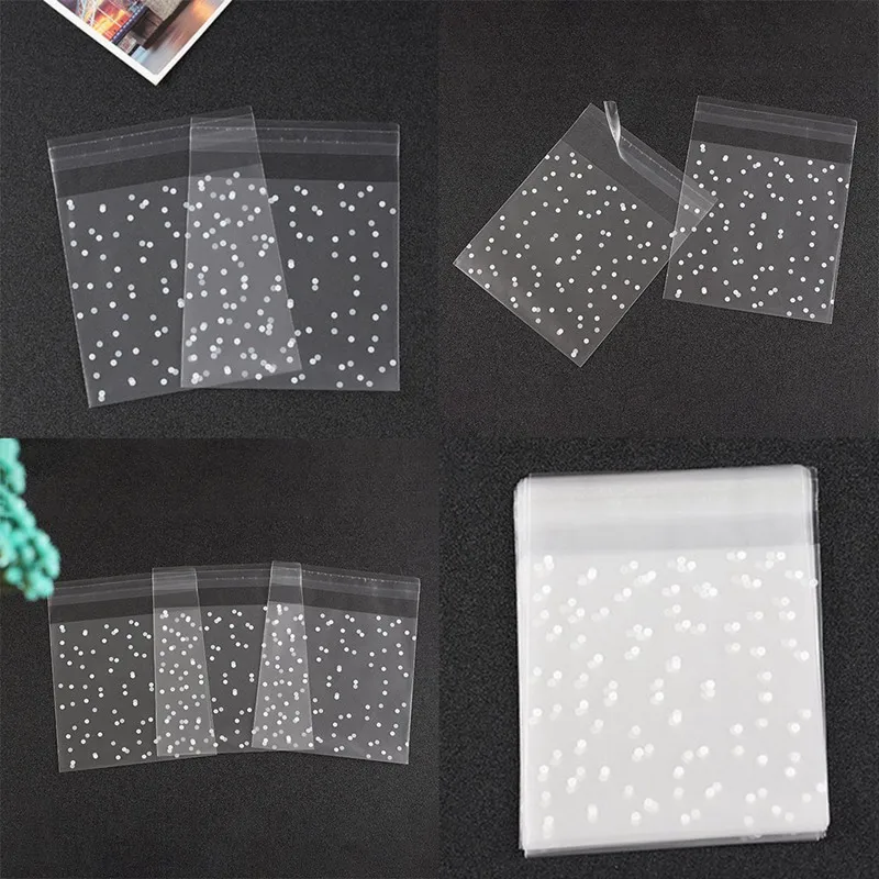 

100 Pcs/pack White Wave Point Frosted Self-adhesive Bag Small Dot Plastic Christmas Gift Bag Transparent Cookie Packaging Bag