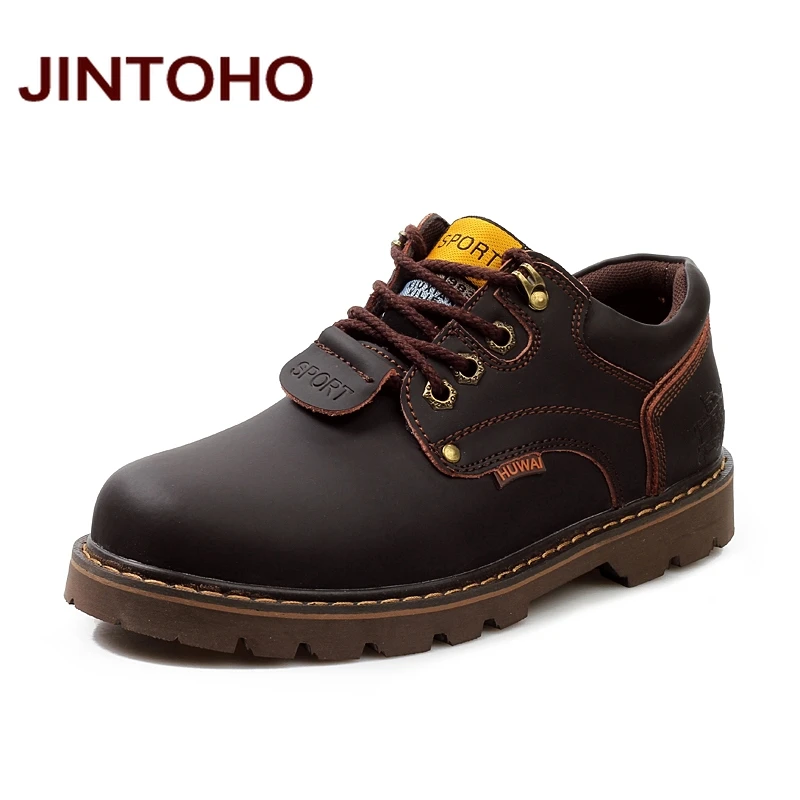 

JINTOHO Men Genuine Leather Casual Shoes Leather Brand Men Shoes Work Safety Boots Designer Men Flats Men Work & Safety Shoes