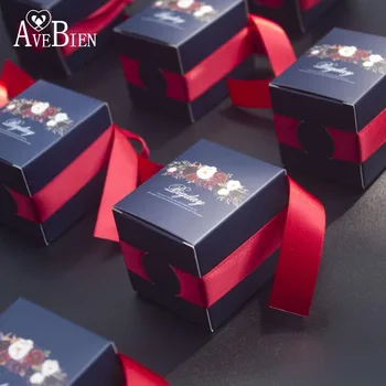 

AVEBIEN New Creative Wedding Candy Boxes with Grey Ribbons Paper Favor Bags Marble Printed Chololate Container Souvenir 20pcs