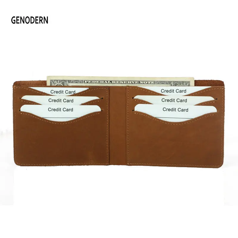

GENODERN Crazy Horse Leather Men Wallets 100% Genuine Leather Purse Male Ultra-thin Slim Wallet Card Holder Short Design Purse