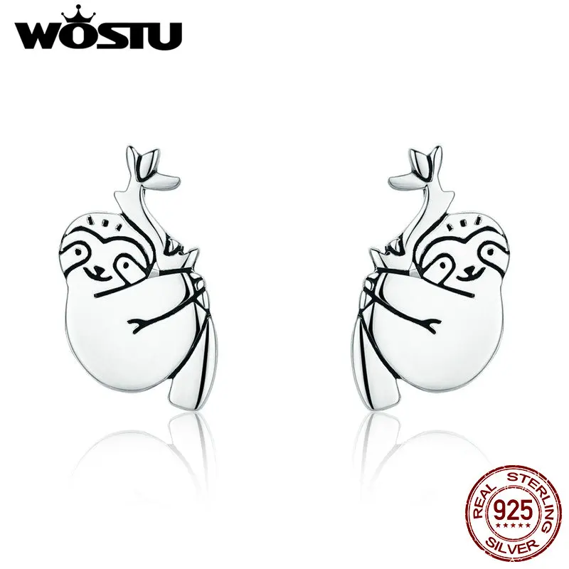 WOSTU Новые 100% Настоящее серебро 925 пробы милые ленивые серьги гвоздики для женщин