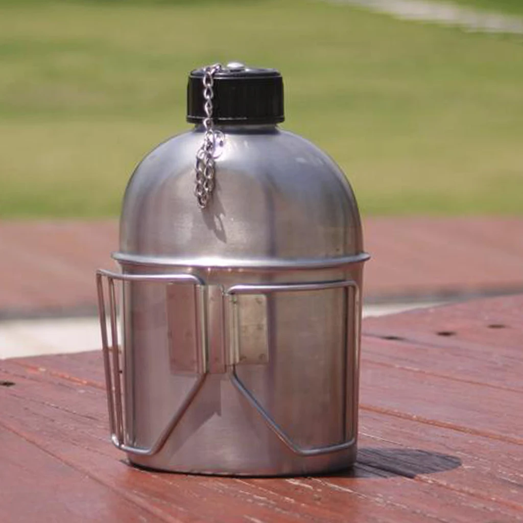 Outdoor Camping Stainless Steel 1L Kettle and 0.6L Water Cup Set for Outdoor Adventures Camping Hiking Picnic BBQ Tableware