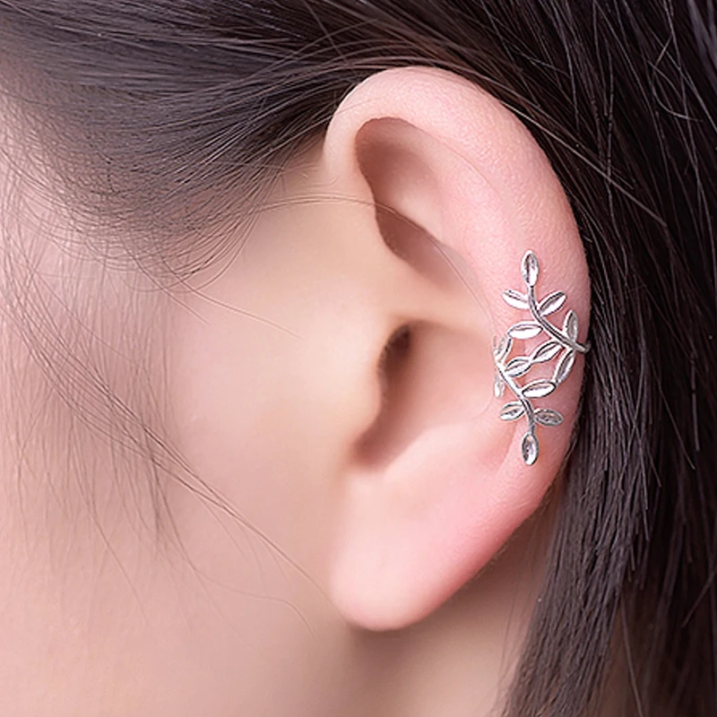 ROCKART 100% Sterling Silver 925 Clip Earrings Ear Cuff Authentic Fine Jewelry For Women Creative Gift No Piercing Laurel Leaf ROCKART 100% Sterling Silver 925 Clip Earrings Ear Cuff Authentic Fine Jewelry For Women Creative Gift No Piercing Laurel Leaf