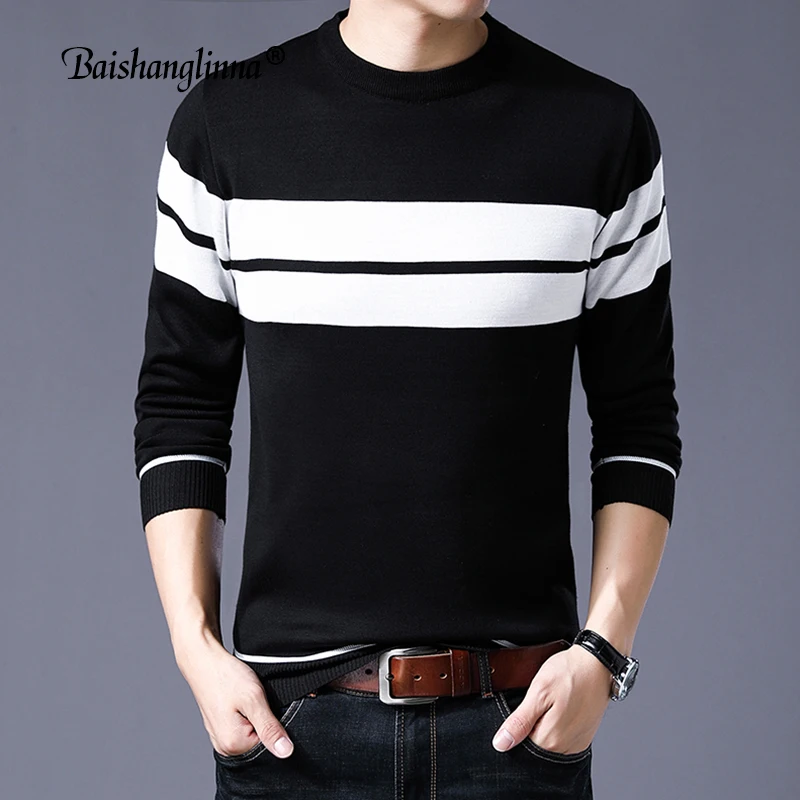 Baishanglinna Sweater Men Casual O-Neck Pullover Men Winter Warm Slim Fit Long Sleeve Mens Sweater Knitted Wool Pull Homme 18110