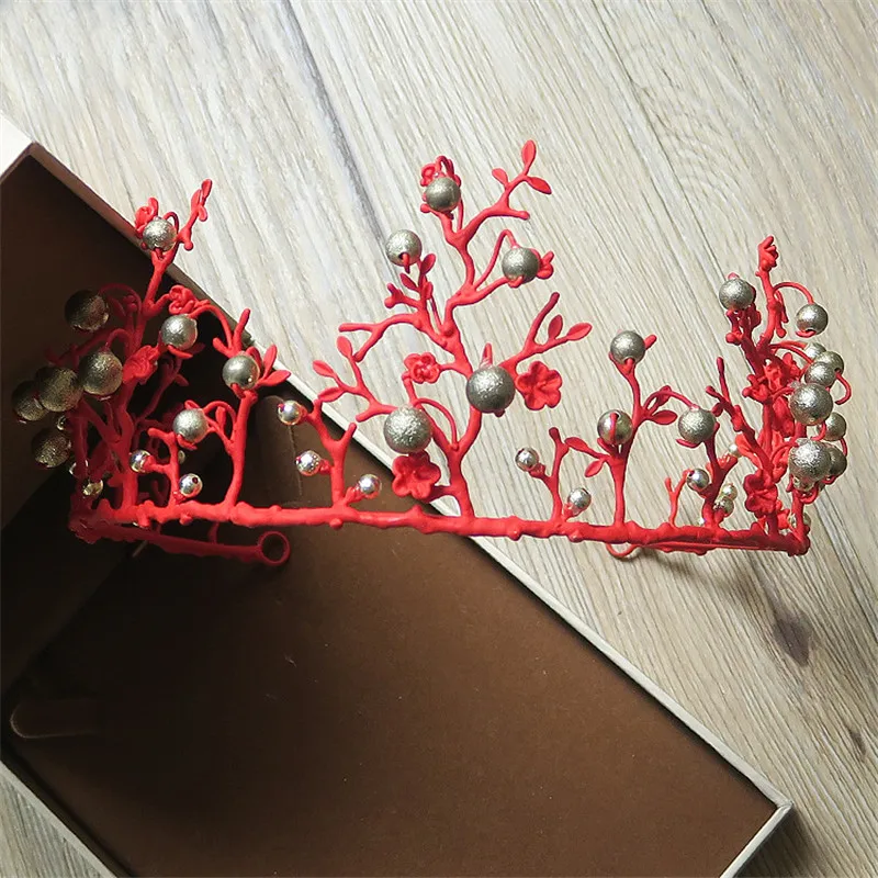 

Bride Red Crown Silk Cloth FLower Crystal Alloy Beautiful Wedding Dress Style Holiday Temperament Hair Jewelry Ornaments CA-004