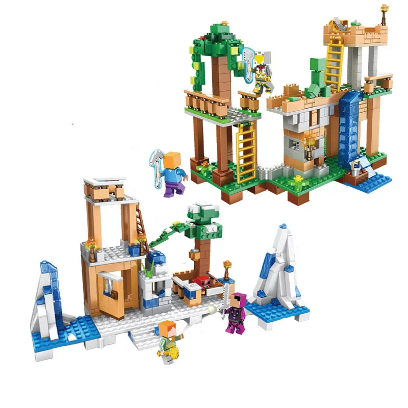 

2 in 1 Jungle Castle Iceberg MY WORLD legoelied Creeper Alex Minecrafted Minifigure Building Blocks Toy Boy Steve Skeleton