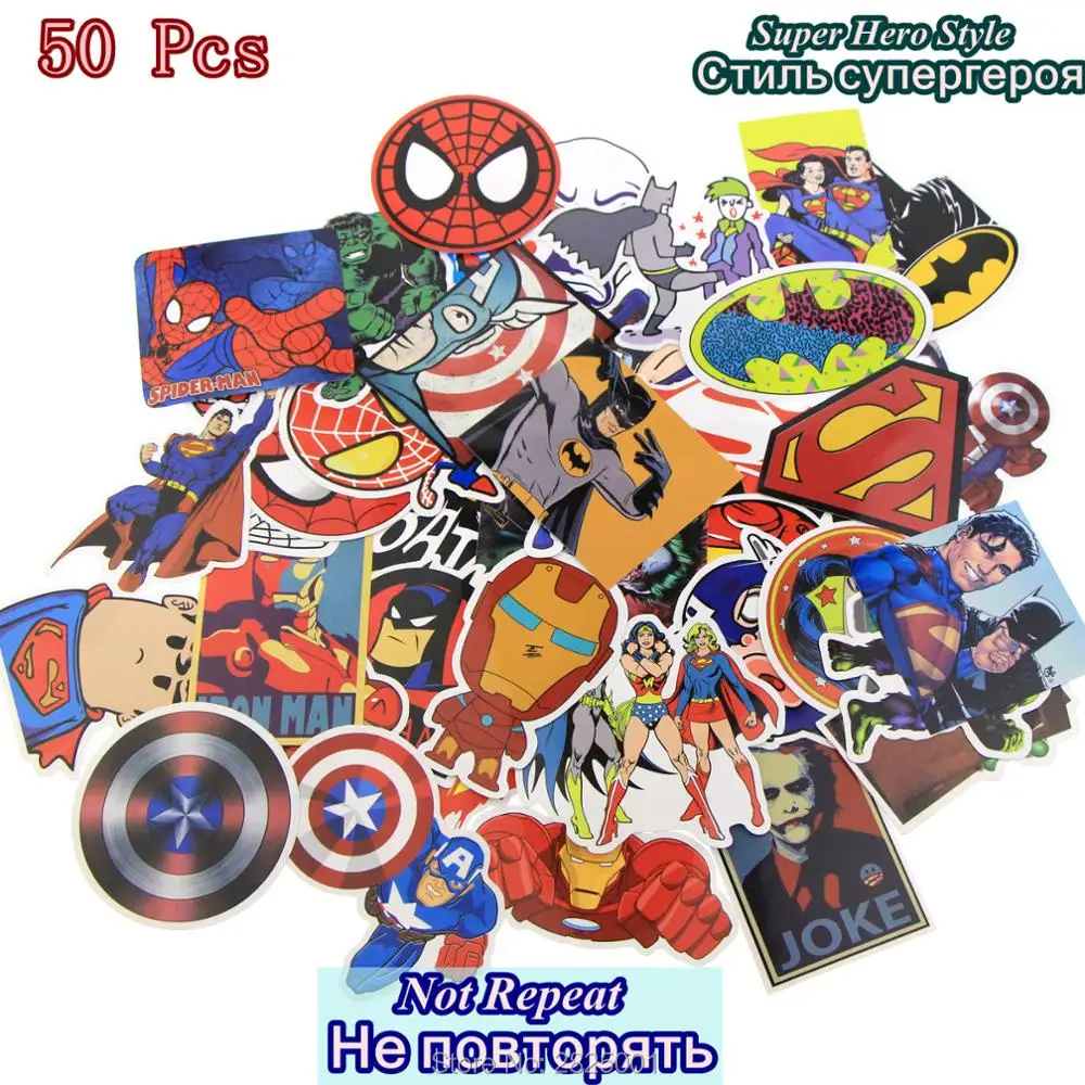 

50 Pcs/Lot WaterProof Stickers For Super Hero Cartoon Sticker Kid JDM Style Laptop Decal Home Decor Fridge Skateboard Motorcycle