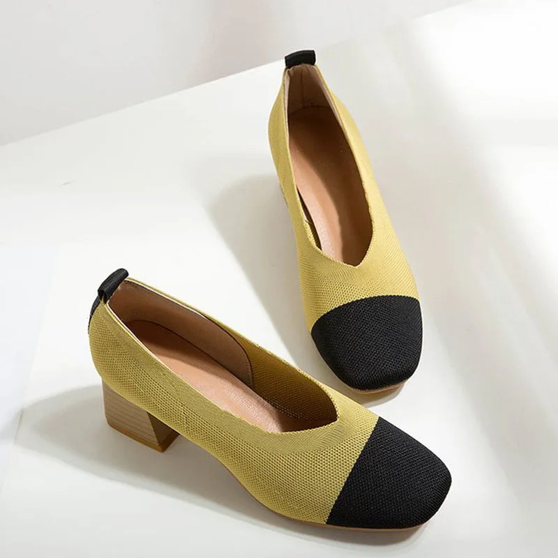 

HEE GRAND 2019 New Fashion Women Square Heel Causal Shallow Shoes Slip on for the Office Ladies Shoes with Square Toe WXG603