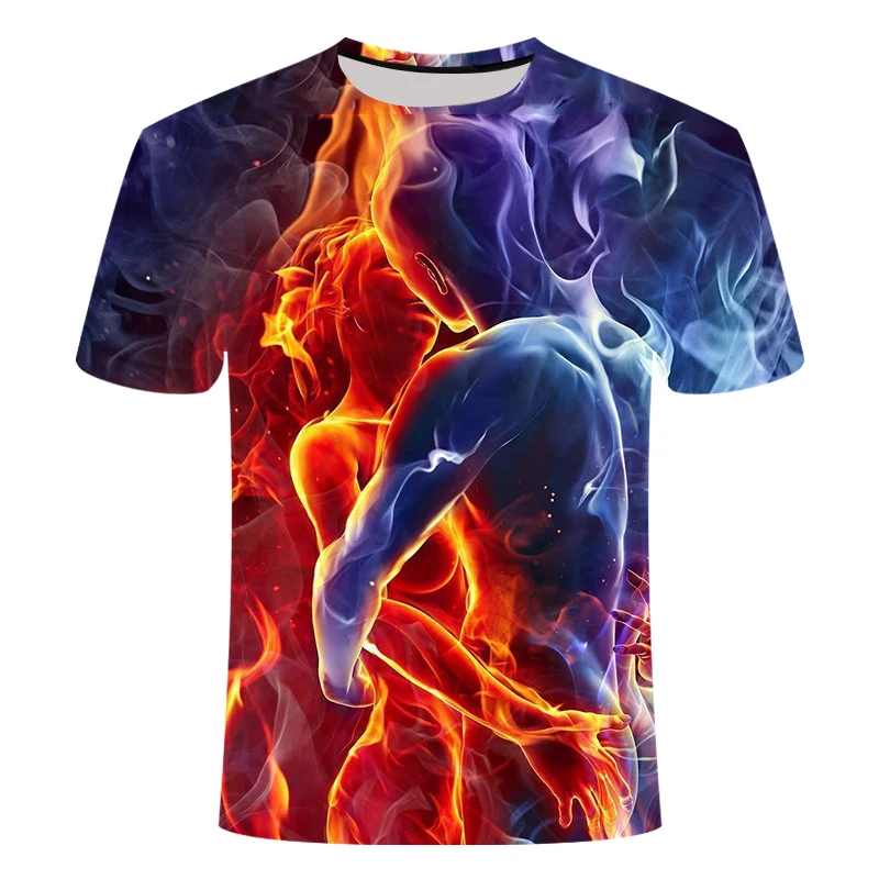 

Blue Red Flaming tshirt Men t shirt 3d t-shirt Black Tee Casual Top Camiseta sweatshirt Short Sleeve Cloth DropShip love fantasy