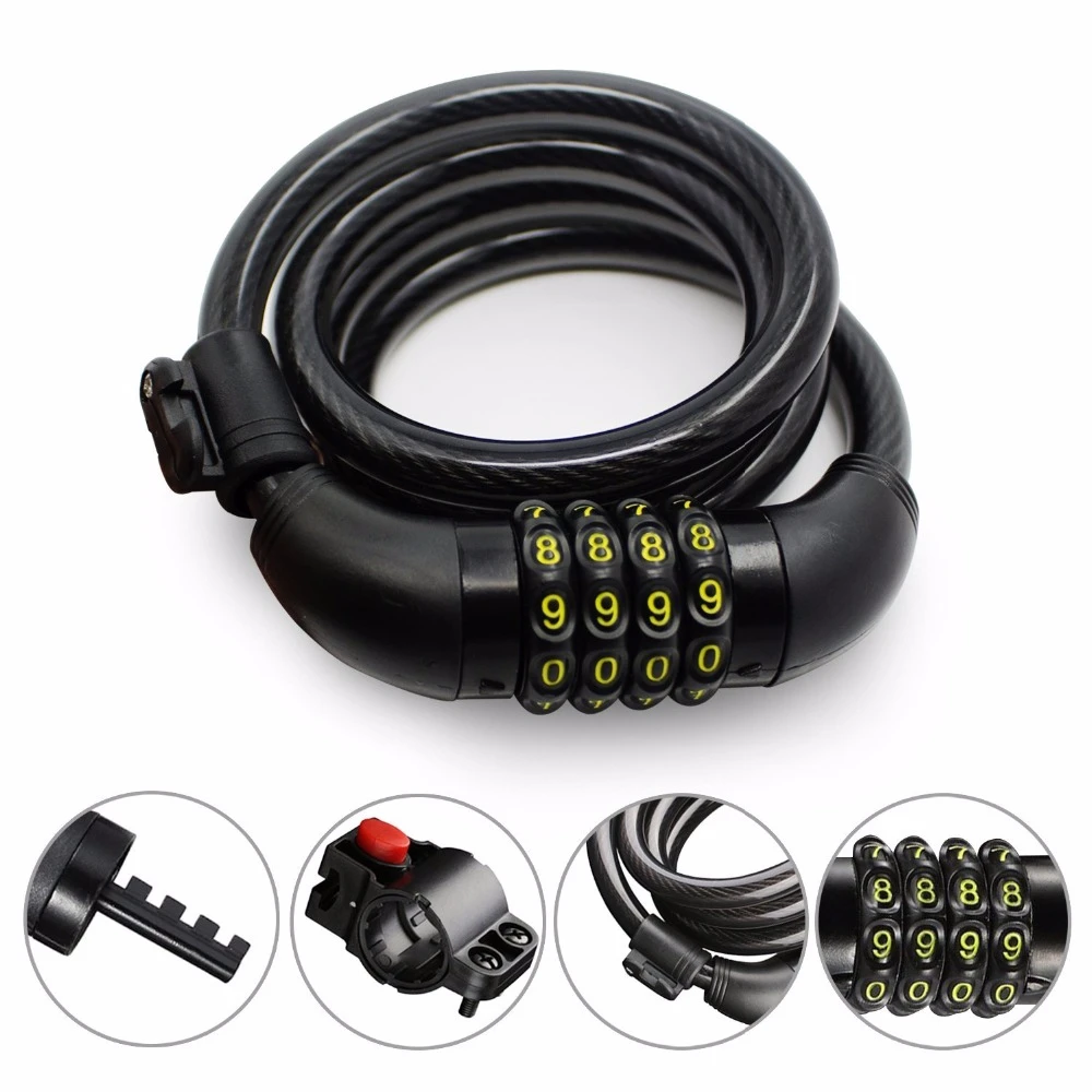 

Bike Lock Cable, Resettable 4-Feet Security Cable Lock Combination Self Coiling Bicycle Lock Cable with Mounting4 Feet x 1/2inch