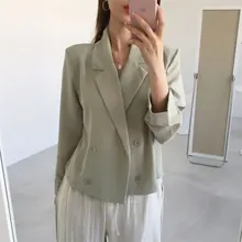 HziriP с длинными рукавами Офисная Женская мода лето шикарные пиджаки простого кроя двубортный женский свободный Универсальный шифоновый пиджак