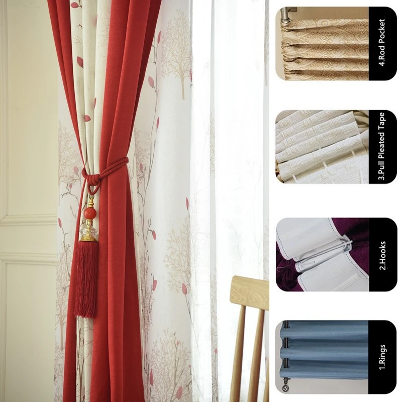 [Byetee] pastoral Lino Cortinas para salón dormitorio Cortinas cortinas cocina rojo semi luz ventana Cortinas telas cortinas