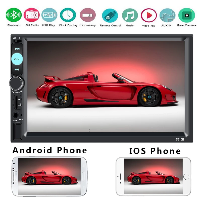 Carplay 2 din bluetooth Авторадио android и ios Зеркало Ссылка сенсорный экран Камера заднего