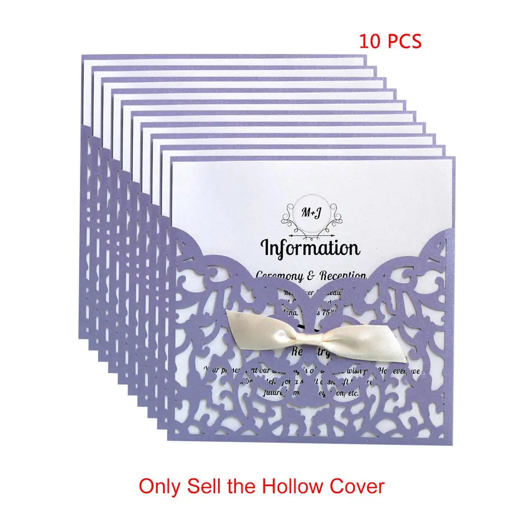  10Pcs Laser Cut Flower Bowknot Wedding Invitations Cards Lace Pocket Greeting Card Wedding Party Su - 32914369858