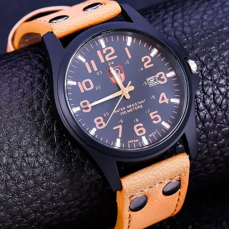 Relogio Masculino, модные мужские Аналоговые спортивные часы с датой, кожаный ремешок, нержавеющая сталь, кварцевые наручные часы, крутые часы для