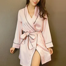 Розовый Атласный халат сексуальный Peignoir Femme Soie Атласные Халаты женские шелковые халаты женские пижамы Batas De Seda Peignoir кимоно Халат