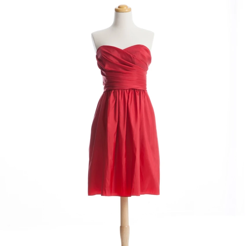 Discount Cheap Red Bridesmaid Dress 2019 Taffeta Ruched Junior Knee