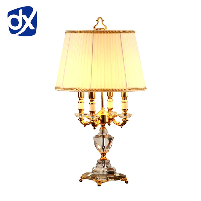 DX Crystal Bedroom Table Lamp White Fabric Lampshade Living Room Decoration Abajur Table lamp For Bedroom Lamparas De Mesa