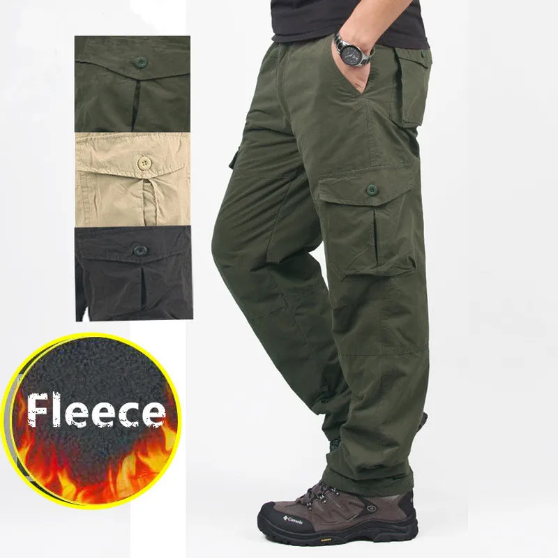  Men Cargo Pants Winter Fleece Thicken Tactical Track Army Military Baggy Pants Warm Overalls Traini