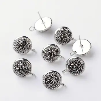 

half round brass grade a rhinestone earstud components, Metal, 18x14x5~6mm, hole: 2mm; pin: 0.9mm