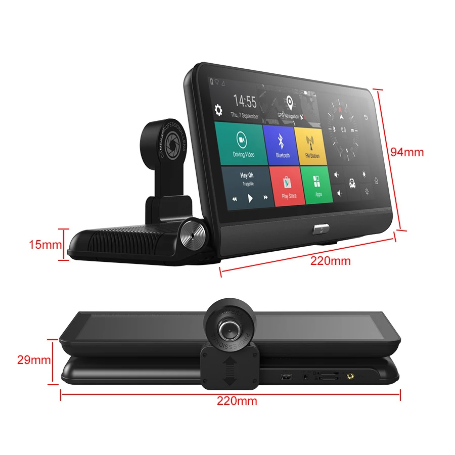 8 Inch 4G Wifi Android 5.1 Touch IPS Bluetooth Video Recorder Dash Cam FHD 1080P Dual Lens Navigati