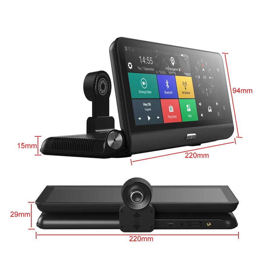 8 pulgadas 4G Wifi Android 5,1 Touch IPS Bluetooth grabador de vídeo Dash Cam FHD 1080 P de doble lente de navegación monitorización de aparcamiento GPS DVR