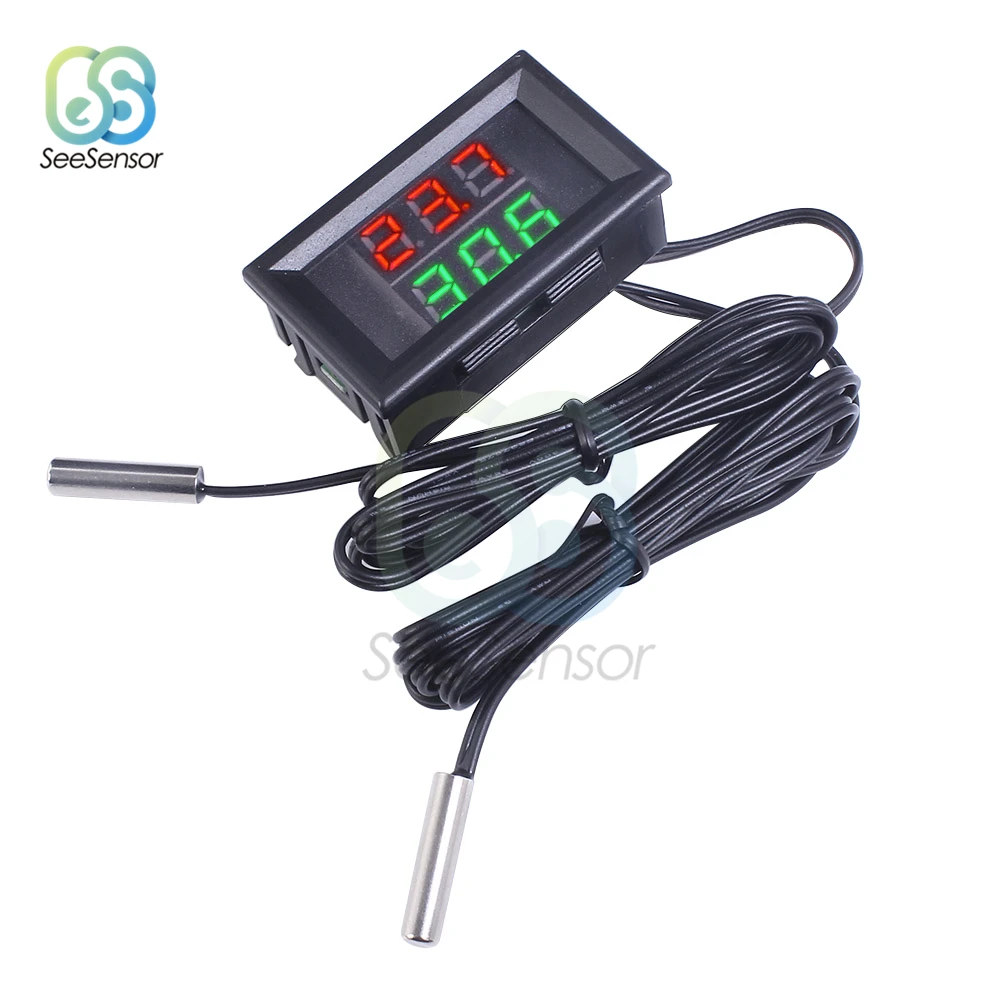 

Mini DC4-28V Red+Green Dual Display Digital Thermometer NTC Waterproof Metal Probe Temperature Sensor Tester for Car Room Indoor