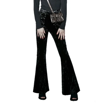 

Punk Women Pencil Flare Pants Wide Leg Do Old Casual Loose Slim Trousers High Waisted Black Pants