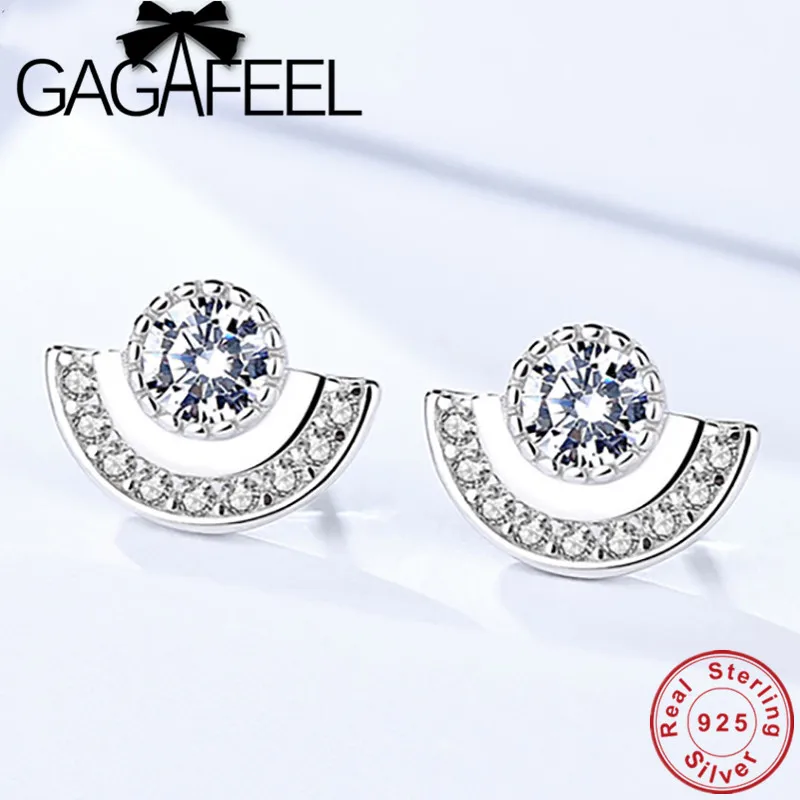 GAGAFEEL стерлингового серебра 925 серьги-гвоздики настоящий кристалл секторная Форма Серьги для женщин дамы девушки Рождественский подарок