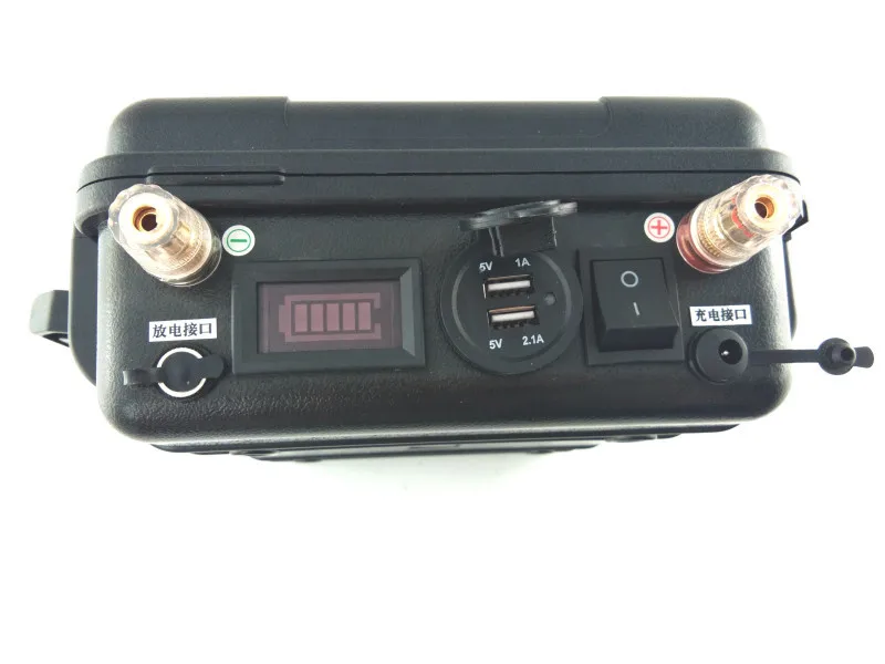 Портативный литиевый 12 V 60AH+ ABS водонепроницаемый корпус 5A зарядное устройство 2 USB порта 18650 12 V для ксенонового инвертор для освещения подводный thrower светодиодный