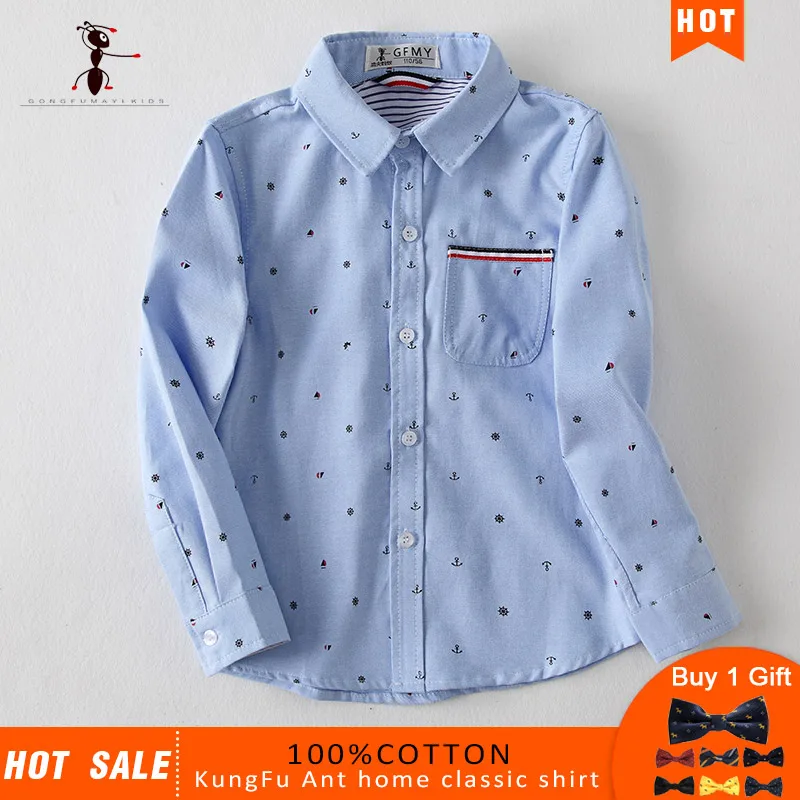 2019  Kung Fu Ant Brand Original Hot Sale High Quality  Boys Shirts 12 Styles  100% Cotton Children's shirt Give a Small Gift